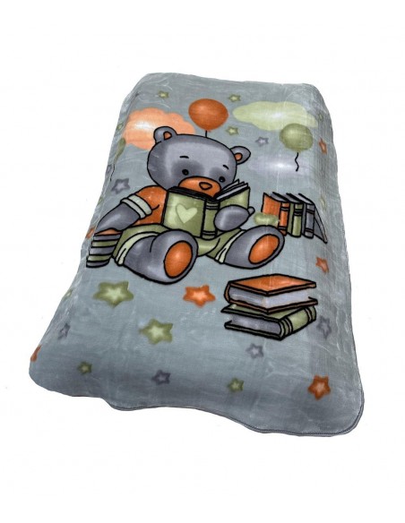 Κουβέρτα Βελουτέ Κούνιας 110x140 Dimcol Bebe Studying Bear 38 Light Grey