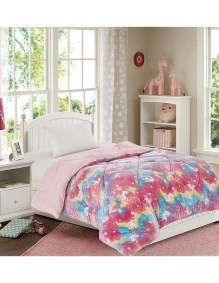 Κουβερτοπάπλωμα Φωσφορίζον Μονό 160x220 Dimcol Unicorn Pink