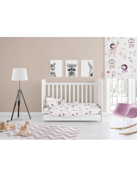 Σεντόνια Εμπριμέ Κούνιας 120x160 (Σετ 3 Τεμ) Dimcol Bebe Lily & Deer 179 White-Pink
