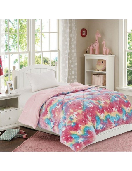 Κουβερτοπάπλωμα Φωσφορίζον Μονό 160x220 Dimcol Unicorn Pink