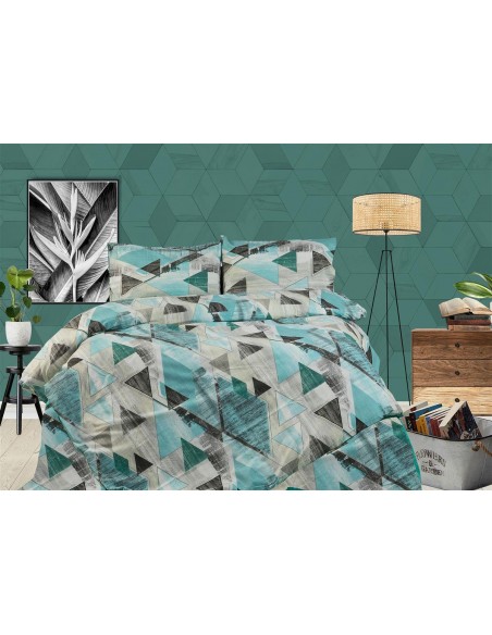 ΣΕΝΤΟΝΙΑ ΕΜΠΡΙΜΕ ΣΕΤ 4 τεμ Geometrical 332 220X240 Petrol  Flannel Dimcol
