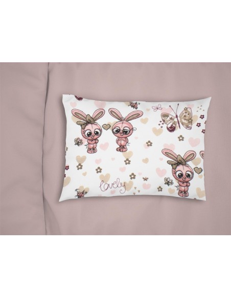Μαξιλαροθήκη Εμπριμέ 50x70 Φανελένια Dimcol Kids Bunnies 30 White-Coral