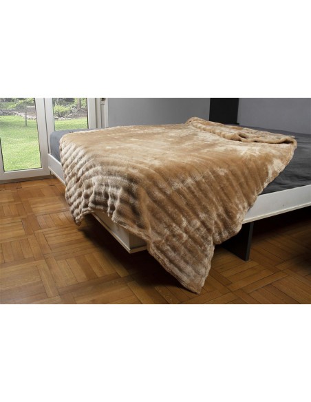 Κουβέρτα Μονή 160x220 Coral Fleece Ριγέ 300gsm Dimcol 12 Beige
