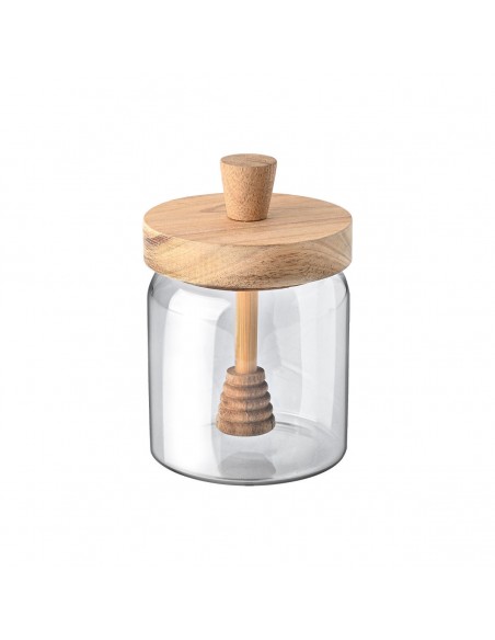 Δοχείο Μελιού Acacia Γυάλινο εstia 450ml 9x9x13.5cm Με Κουτάλι Μελιού 01-17453