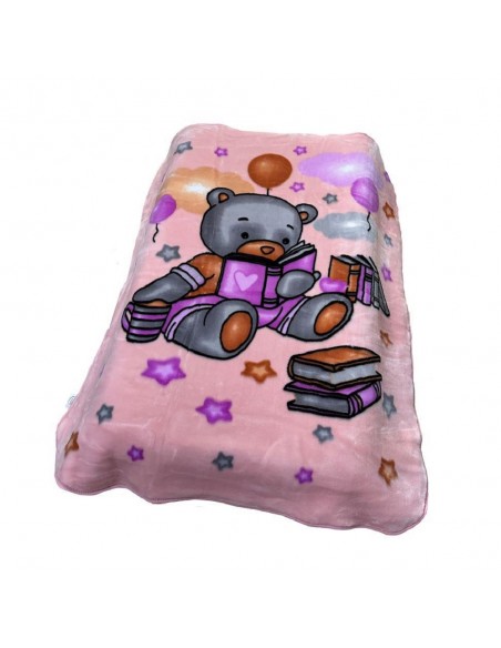 Κουβέρτα Βελουτέ Κούνιας 110x140 Dimcol Bebe Studying Bear 37 Pink