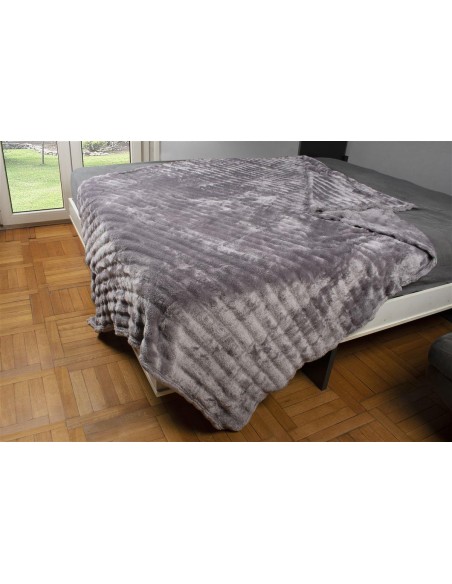 Κουβέρτα Μονή 160x220 Coral Fleece Ριγέ 300gsm Dimcol 16 Grey
