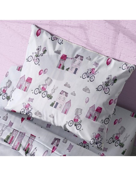 Μαξιλαροθήκη Εμπριμέ 50x70 Dimcol Kids Bicycle 416 White-Bordeaux