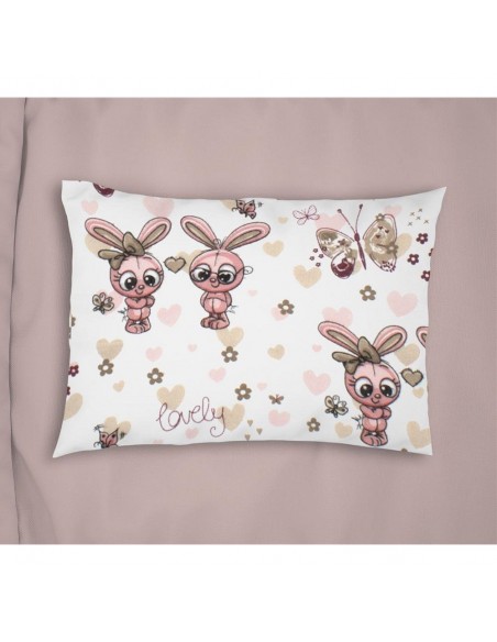Μαξιλαροθήκη Εμπριμέ 50x70 Φανελένια Dimcol Kids Bunnies 30 White-Coral