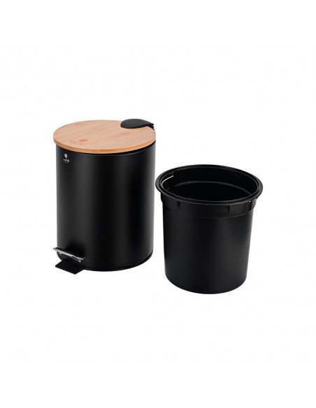 Κάδος Απορριμάτων 5Lt Με Καπάκι Bamboo Essentials Soft Close Μαύρο 02-12748 Estia
