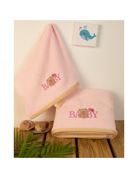 Βρεφικές Πετσέτες (Σετ 2 Τμχ) Dimcol Bebe Baby Bear 162 Ροζ