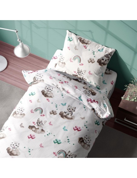 Σεντόνια Εμπριμέ Μονά 160x240 (Σετ 3 Τεμ) Dimcol Kids Kitten 560 Petrol