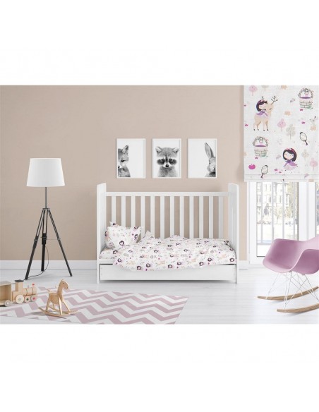 Σεντόνια Εμπριμέ Κούνιας 120x160 (Σετ 3 Τεμ) Dimcol Bebe Lily & Deer 179 White-Pink