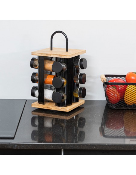 Βάση Μπαχαρικών Bamboo Essentials Με 12 Γυάλινα Δοχεία Περιστρεφόμενη εstia 01-14650
