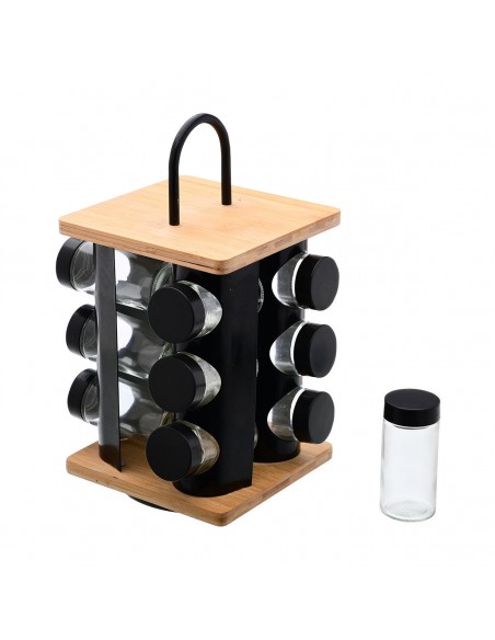 Βάση Μπαχαρικών Bamboo Essentials Με 12 Γυάλινα Δοχεία Περιστρεφόμενη εstia 01-14650