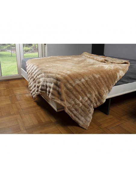 Κουβέρτα Μονή 160x220 Coral Fleece Ριγέ 300gsm Dimcol 12 Beige