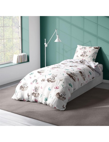 Σεντόνια Εμπριμέ Μονά 160x240 (Σετ 3 Τεμ) Dimcol Kids Kitten 560 Petrol